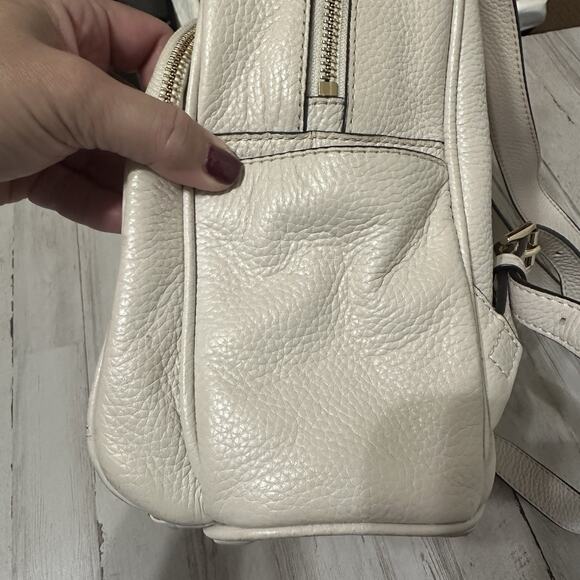 Michael Kors Abbey Backpack Gold Studded Cream Party Travel Woven Purse FLAW - Picture 6 of 10